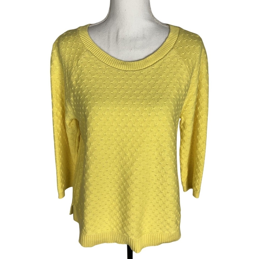 Talbots Sweater‎ Womens Size L Yellow Crew Neck Knit 100% Cotton